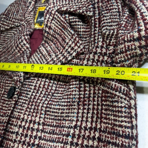 Sam Edelman Plaid Coat 10 Wool Blend Burgundy Notched Collar Button Luxury - Picture 6 of 12